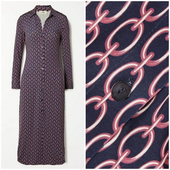 💕L'AGENCE💕 Raelynn Dress ~ Dark Dusty Pink & Midnight Tone Chain Print Medium - Picture 11 of 16